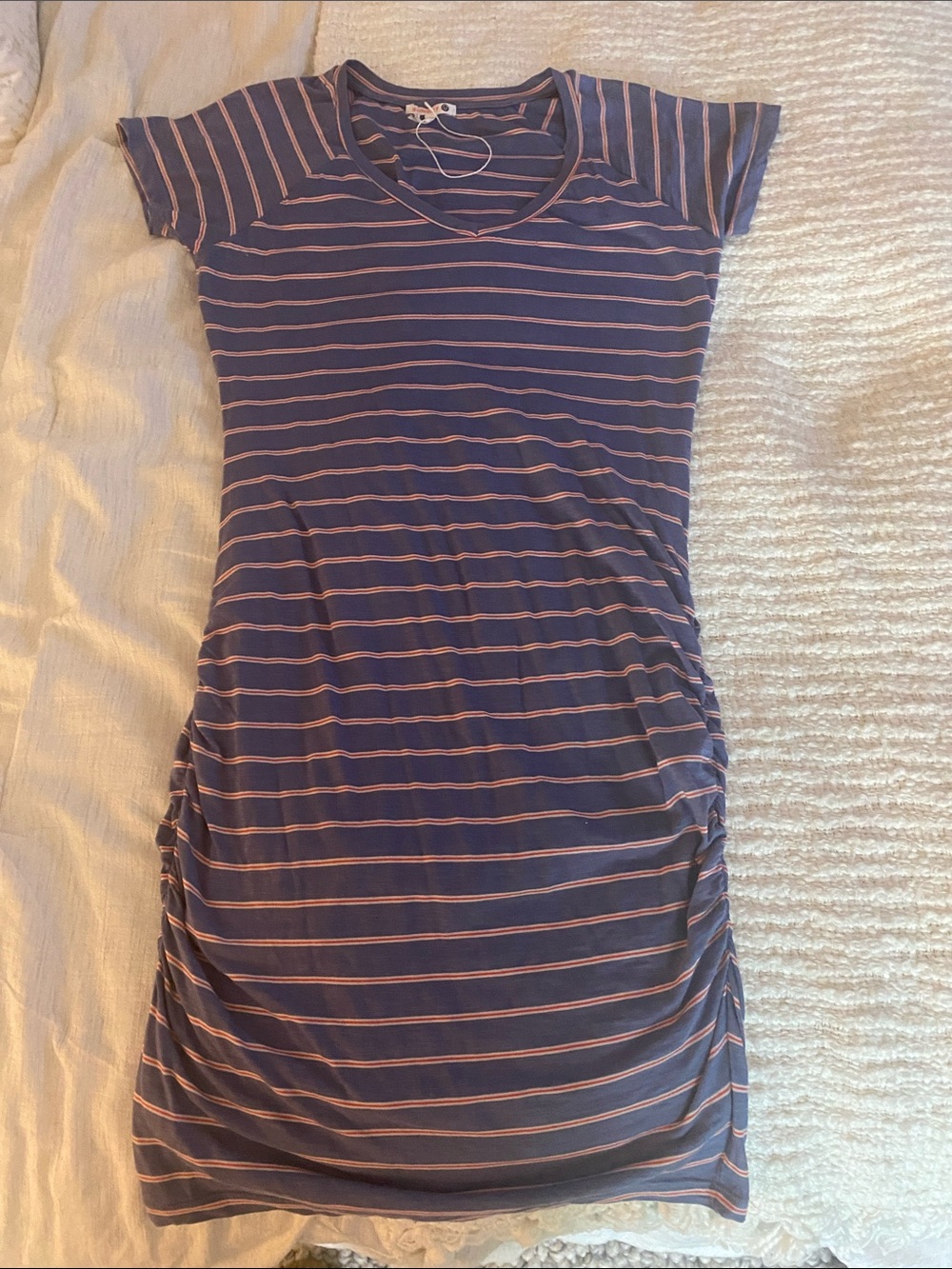 Sundry Navy and Pink Striped Short Sleeve T Shirt Dress